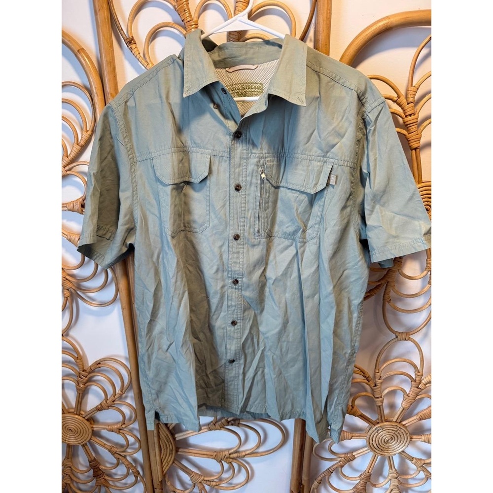FIELD & STREAM Shirt Short Sleeve‎ Button Up Sage Light Green Collared Casual